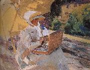 Joaquin Sorolla Maria Pardo sketching in oil on canvas